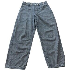 Cali 1850 Women's Wide Leg Barrel Jeans Blue Railroad Stripe Button Fly 26 x 26